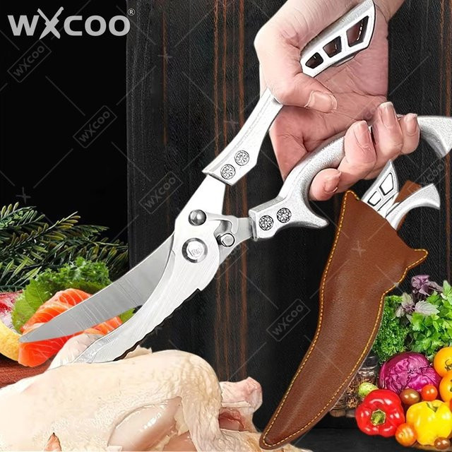 WXCOO Multifunktionale Küchenschere aus Edelstahl in Silber zum Schneiden von Fleisch, Fisch und Gemüse sowie zum Zerkleinern von Hühnerknochen - Bild 1
