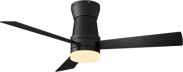 PXloue Deckenventilator mit LED-Beleuchtung, 52 Zoll, Schwarz, DC Motor, 3 Flügel und Fernbedienung - Bild 1
