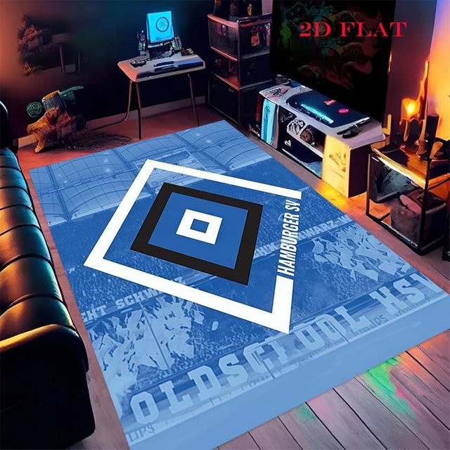 Hamburger SV Teppich Blau, Rutschfeste Bodenmatte aus Polyester für Wohnzimmer und Schlafzimmer, B/T: 80 x 120 cm - Bild 1
