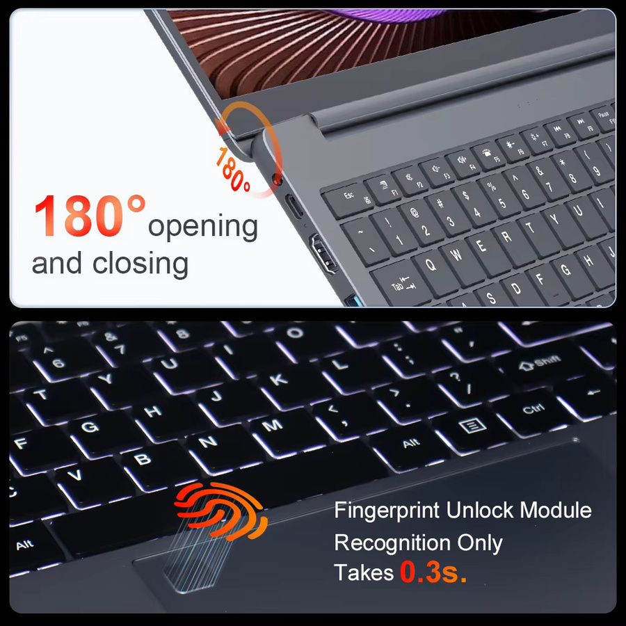Ninkear A15 Pro Laptop mit 15.6 Zoll FHD IPS Display, AMD Prozessor, 16GB RAM, 512GB SSD, Windows 11 Pro und Fingerabdruck-Sensor, Grau - Bild 5