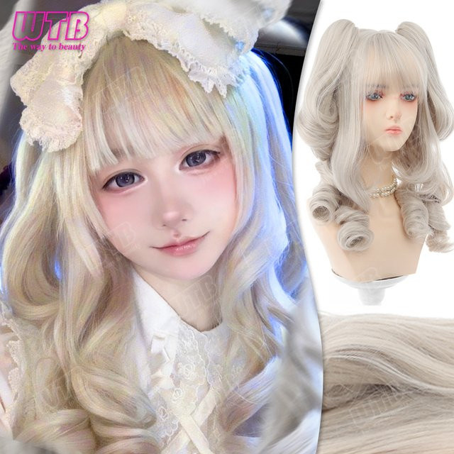 WTB Lolita-Perücke für Damen, lockig mit doppeltem Pferdeschwanz und Pony - Bild 1