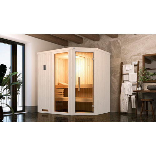 WEKA Ecksauna Varberg 1 für 6 Personen in Braun inklusive 4,5 kW Ofen mit externer Steuerung - Bild 3