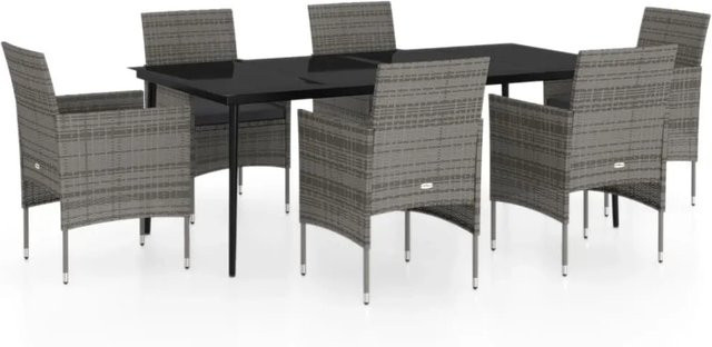 vidaXL 7-teilige Garten-Essgruppe aus PE-Rattan und Glas in Grau und Schwarz - Bild 1