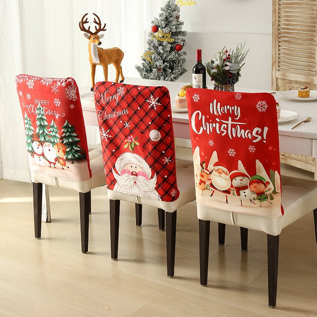 WANERQU Weihnachts Stuhlbezug aus elastischem Stretch-Material in Rot für Esszimmerstühle und Bankette - Bild 1