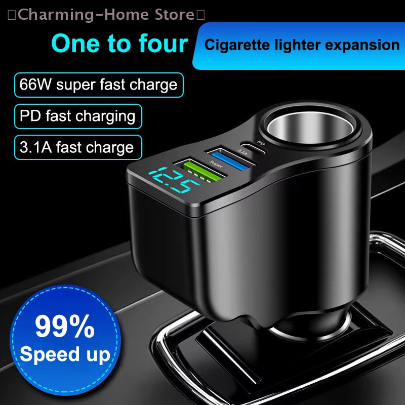 SHIDWJ Dual USB Autoladegerät mit Digitalanzeige und 66W Multifunktionsladegerät in Schwarz - Bild 2