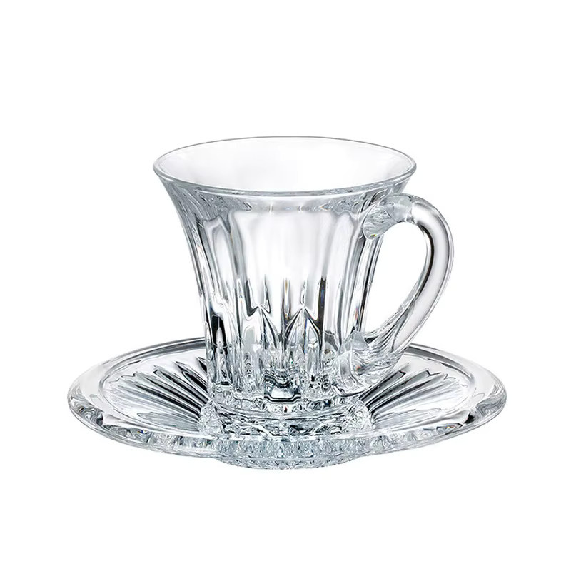 Cappuccino Kaffeetassen Set aus Kristallglas mit Untertassen in Transparent - Bild 3