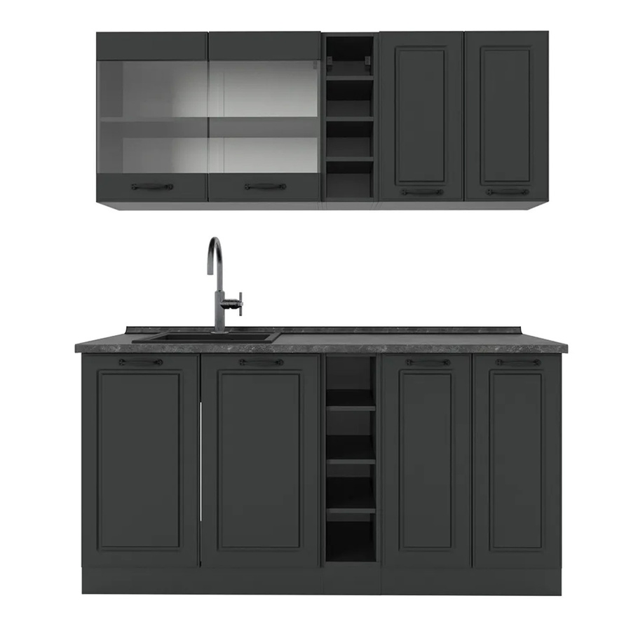 Vicco R-Line Singleküche Landhaus Anthrazit, B/T/H: 160 x 60 x 81,6 cm - Bild 2