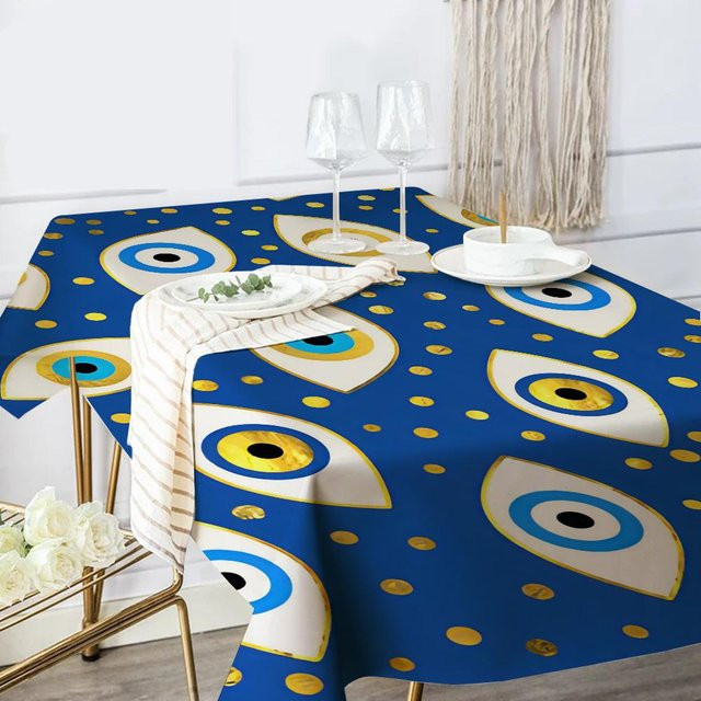 Waschbare Tischdecke von JINGYUE Pet mit Nazar-Lebensbaum und Auge des Horus Design, Blau, B/T: 90 x 140 cm - Bild 1