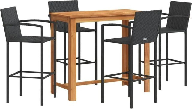vidaXL 5-teiliges Gartenbar-Set in Schwarz aus Akazien-Massivholz und Poly Rattan - Bild 1