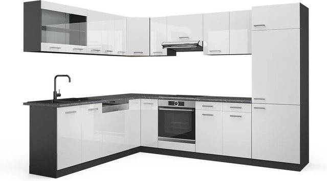 Vicco R-Line Eckküche in Weiß Hochglanz und Anthrazit, B/T/H: 227 x 287 x 207 cm - Bild 1