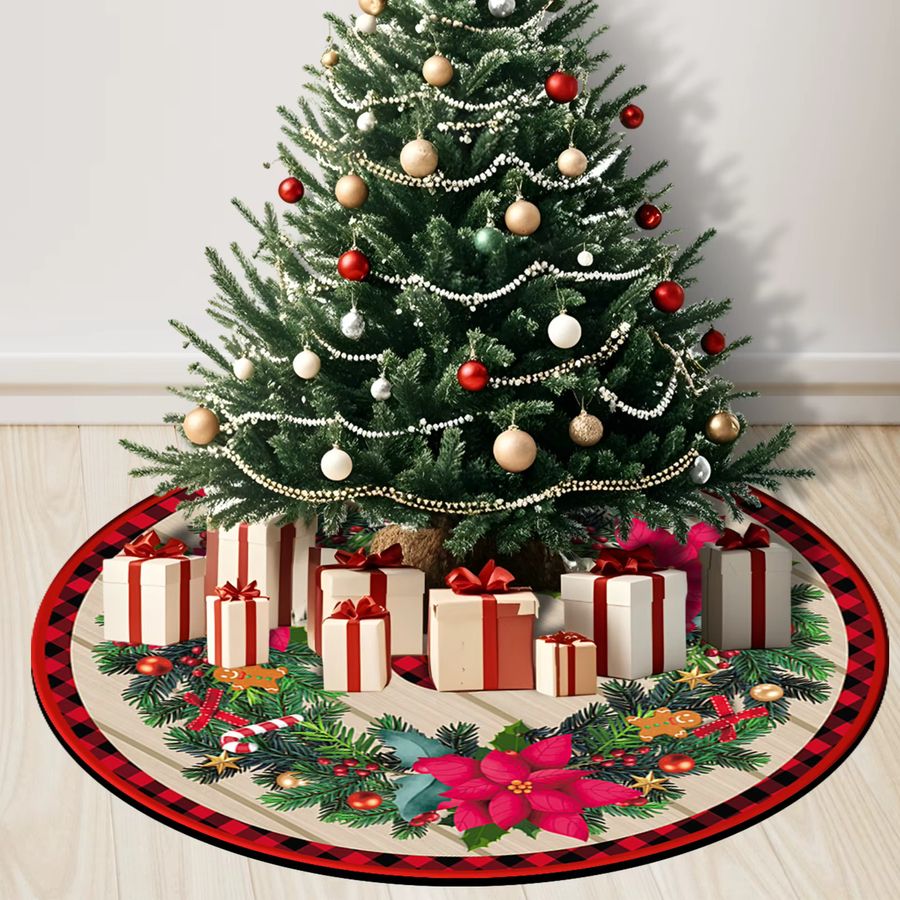 VIKAMA Weihnachtsbaum Rock im Vintage-Stil, rot-schwarz kariert, runde Weihnachtsbaummatte zur Dekoration - Bild 1