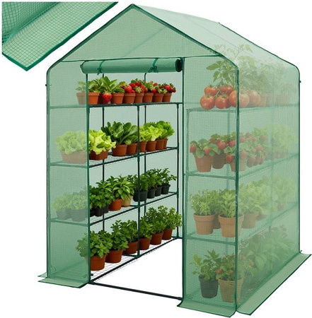 tectake Foliengewächshaus Antonius Grün mit 16 Regalebenen, B/T/H: 143 x 143 x 195 cm