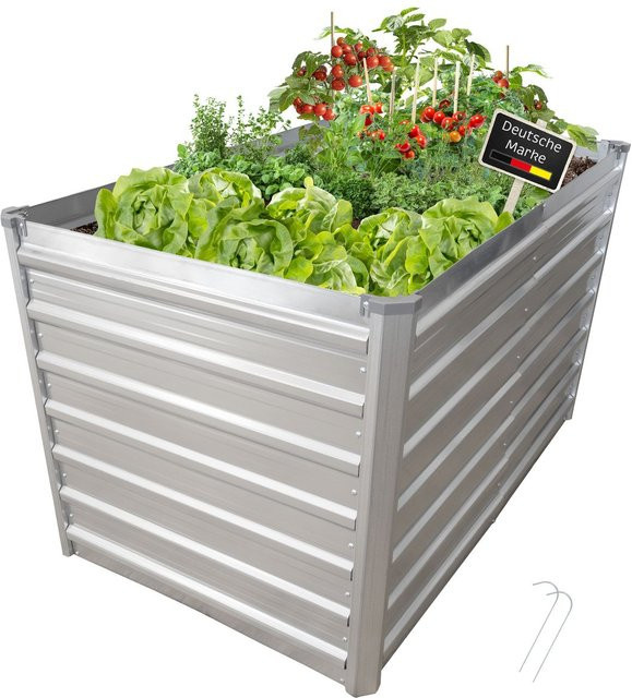 Eckiges Hochbeet aus Metall von Nativ in Silber für Garten, Blumen, Kräuter und Gemüse, B/T/H: 160 x 77 x 77 cm - Bild 1