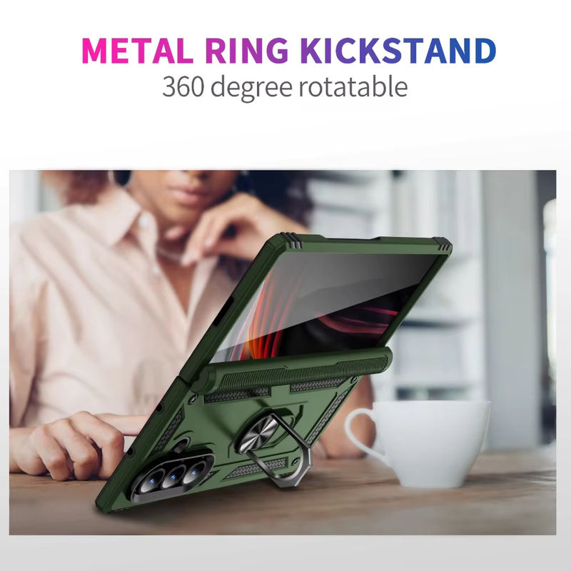 Stoßfeste Hartschalen-Schutzhülle mit Scharnierschutz, Ringhalter und Ständer für Samsung Galaxy Z Fold 7, 6, 5 in Blau oder Grün - Bild 4