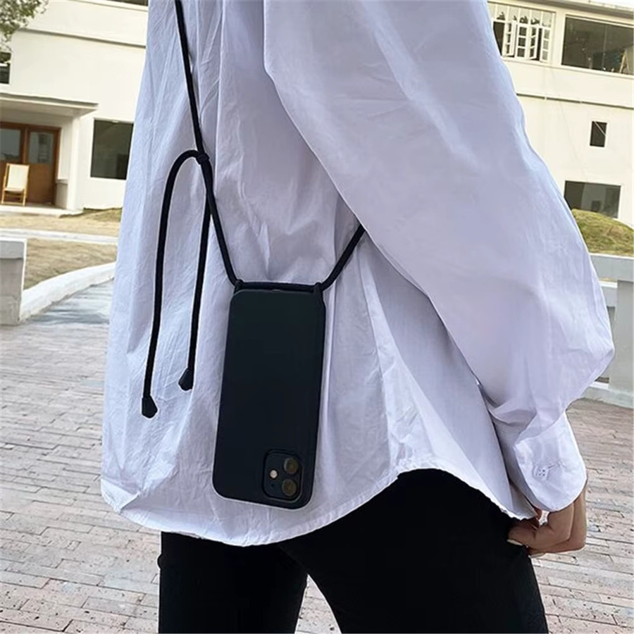 Crossbody Lanyard Cord Flüssigsilikonhülle für Apple iPhone 12 13 14 15 16 Pro Max Mini und SE mit Halskettenband in Pink und Black - Bild 2