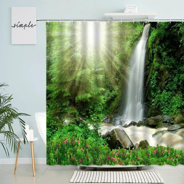 Wasserdichter Duschvorhang mit tropischem Dschungel-Design in Grün, B/H: 90 x 180 cm - Bild 1