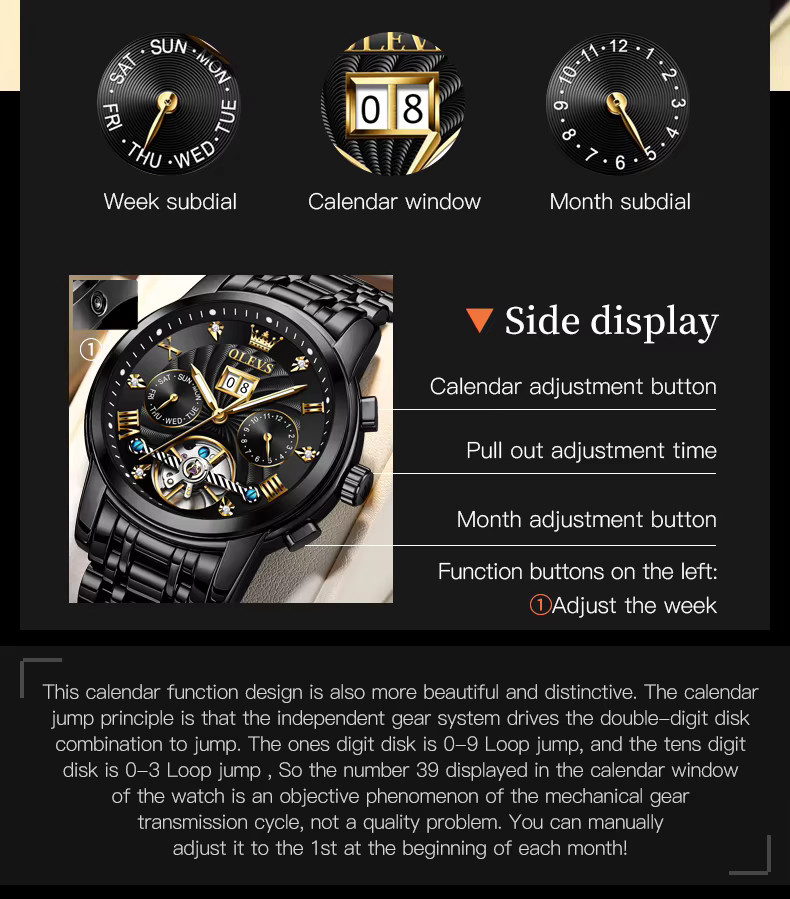 OLEVS Armbanduhr, Automatik, Edelstahl, Schwarz, Herren - Bild 5