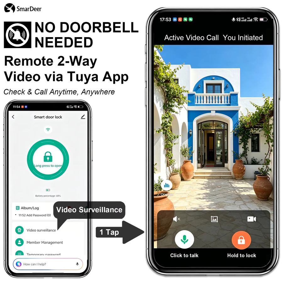 SmarDeer 3D Face Palm Vein Smart Lock in Schwarz mit biometrischem Fingerabdruck, App-Steuerung, Fernbedienung und temporärem Passwort für schlüssellosen Zugang und Heimsicherheit - Bild 2
