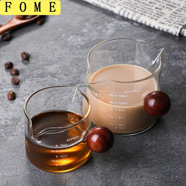 Fome Espresso Messbecher aus Glas mit Holzgriff und Skala, transparent, 75 ml und 150 ml - Bild 1