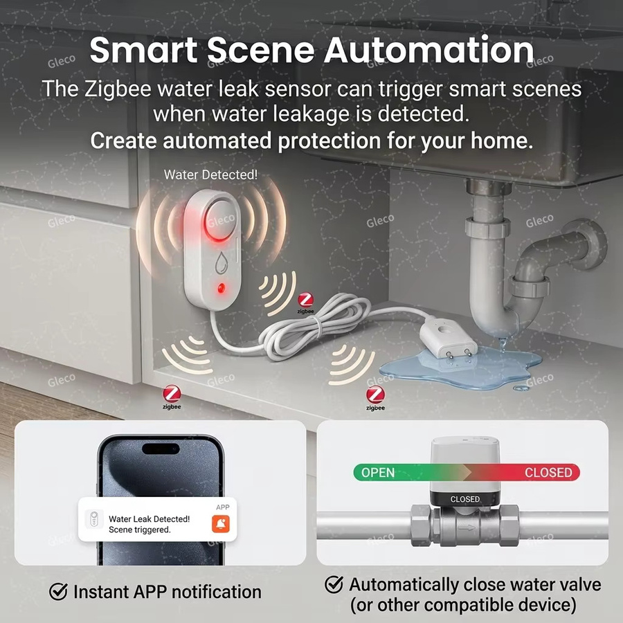 Coolo TUYA Zigbee Wasserleck-Detektor mit Vor-Ort-Alarm und Fernüberwachung via Smart Life APP in Weiß - Bild 5