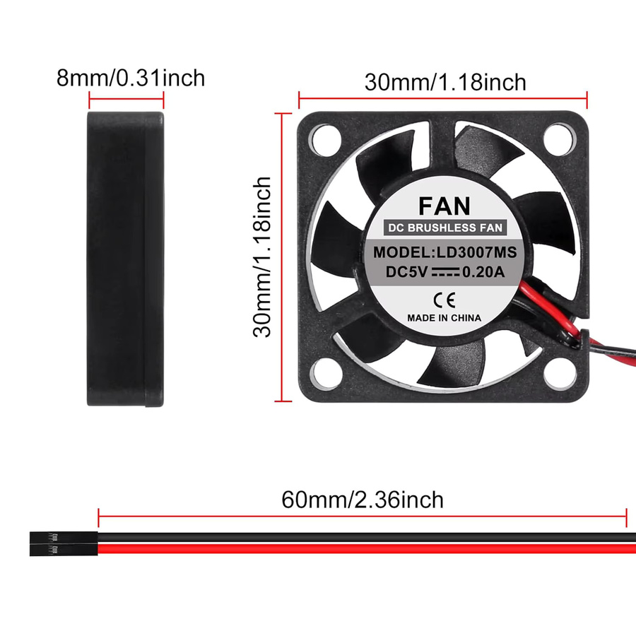 AOKIN 4er Set Lüfter Schwarz für Raspberry Pi 4 und Pi 3 B+, bürstenlos, 30 x 30 x 7 mm, 3,3V 5V DC - Bild 4