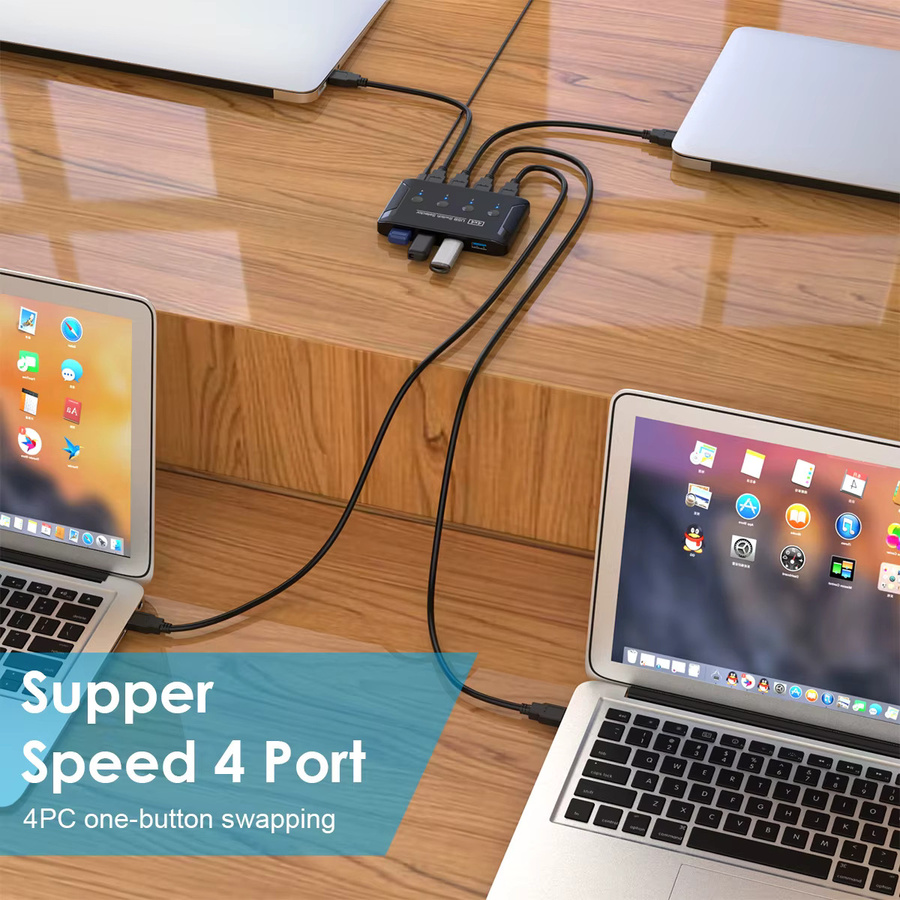 OULLX KVM-Switch 4-Port USB 3.0 und 2.0 Switcher Selector Box in Schwarz für Tastatur, Maus, Scanner und Drucker - Bild 4