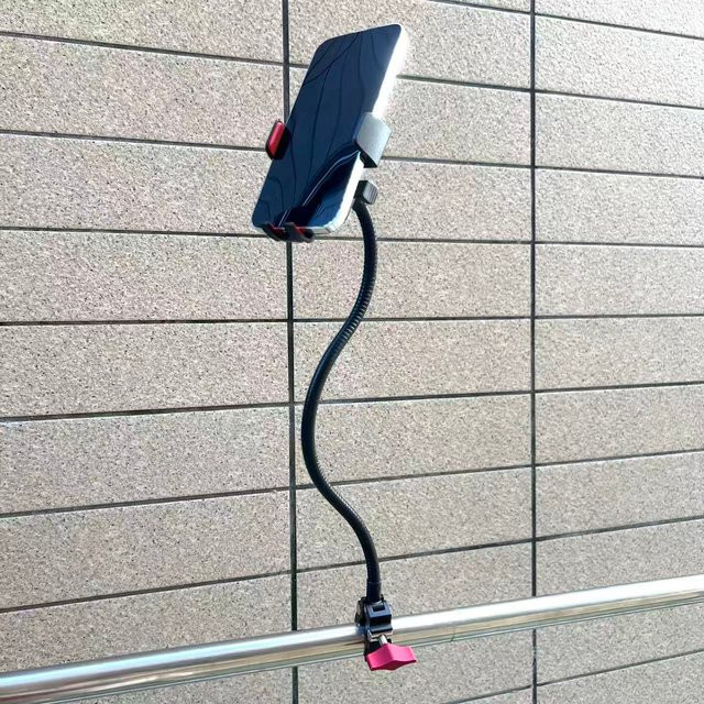 Metall-Clip-Schlauch-Handyhalter in Schwarz für Rollstuhl, Fahrrad und Nachttisch - Bild 1