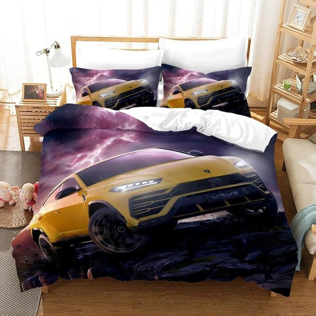 Sportwagen Luxus Bettwäsche Set aus Mikrofaser in Gelb mit Bettbezug und Kissenbezug B/H: 173 x 218 cm - Bild 1