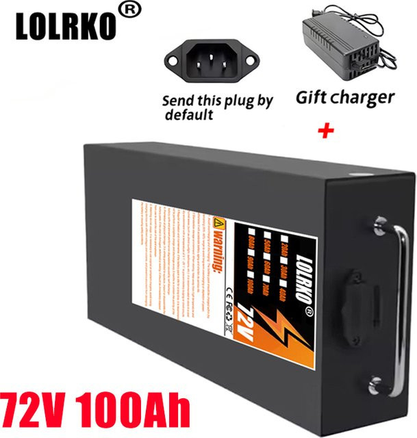 ALalito Lithium-Akkupack 72V 100Ah mit 18650 Zellen, Großer A-Typ-Akku in Schwarz, geeignet für Motoren unter 3000W - Bild 1