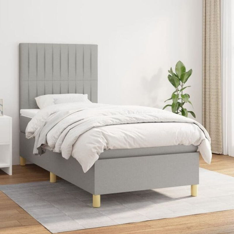 Vidaxl Boxspringbett mit Matratze in Grau aus Stoff, B/T/H: 100 x 200 x 118 cm - Bild 1