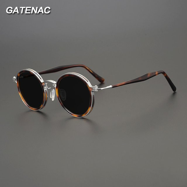 Gatenac Sonnenbrille, Rund, Acetat, Vollrand, Braun, Unisex - Bild 1