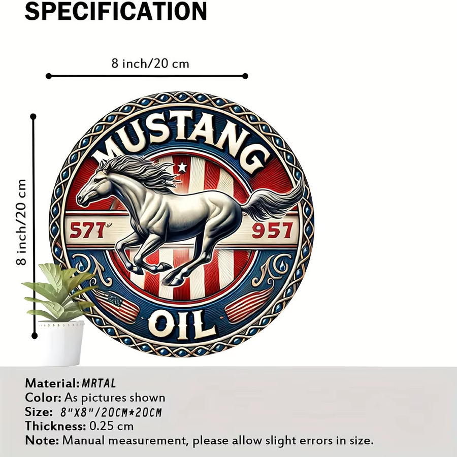 Potdemiel Vintage Metallschild Mustang 577 Rund mit Running Horse Design, Durchmesser: 20,32 cm - Bild 3