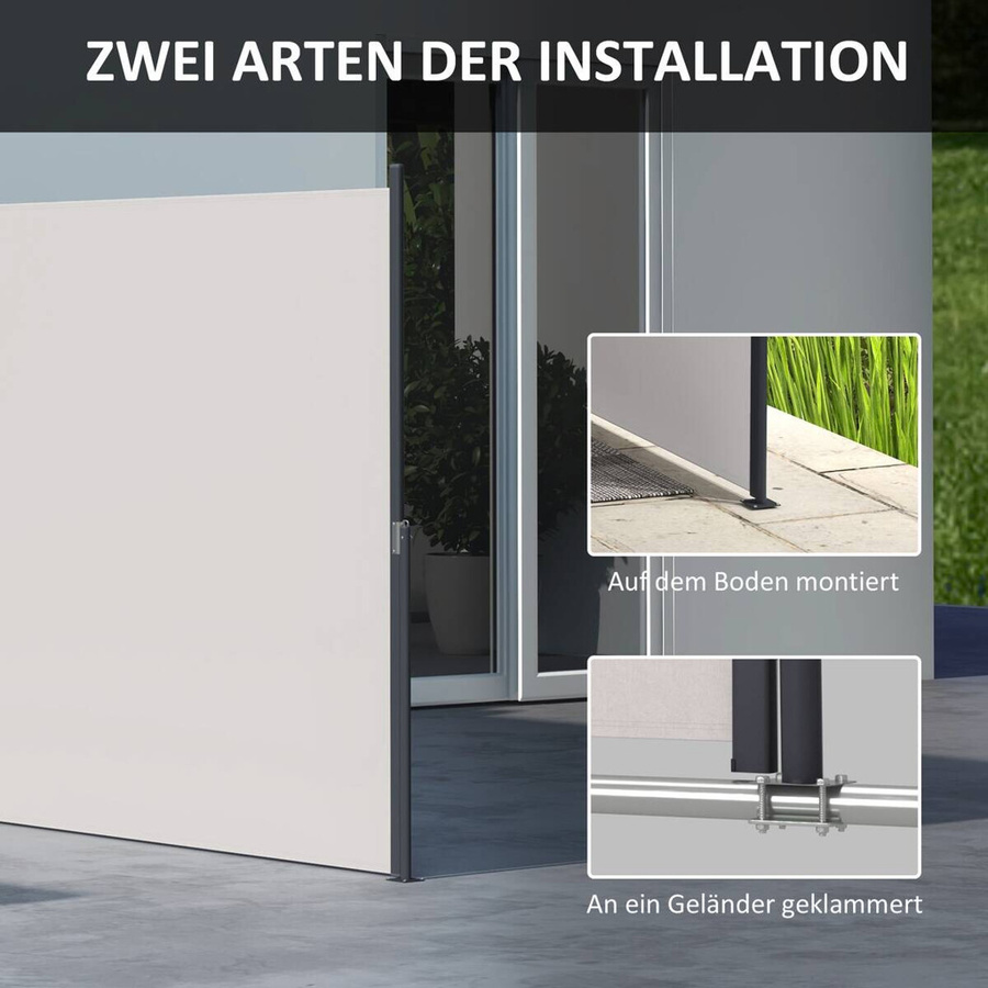 Outsunny Gartensichtschutz mit Seitenmarkise aus Polyester und Aluminium in Hellgrau, B: 300 cm, H: 140 cm - Bild 2