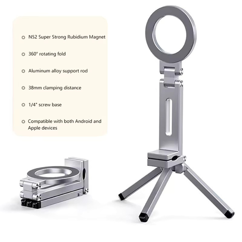 DIXSG Universeller Magnetischer Telefonhalter mit starker Saugkraft, drehbar und faltbar, Grau/Silber - Bild 2