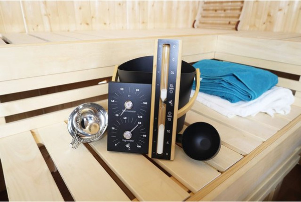 Karibu Sauna-Set Premium 5-teilig Schwarz und Silber