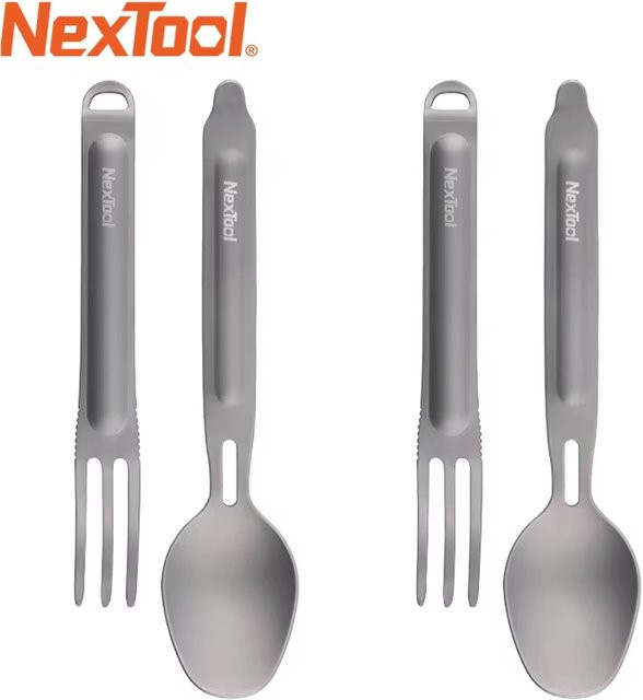 NexTool Outdoor Besteckset aus Titan mit Gabel und Löffel 2-in-1 in Silber Matt inklusive Aufbewahrungsbox - Bild 1