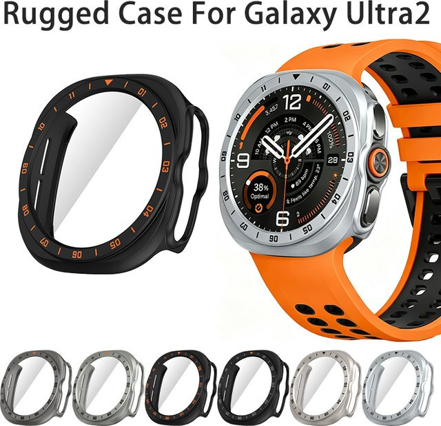 CAOWTAN Schutzhülle für Samsung Galaxy Watch Ultra 2 47mm, Schwarz, Silikon, Glas - Bild 1