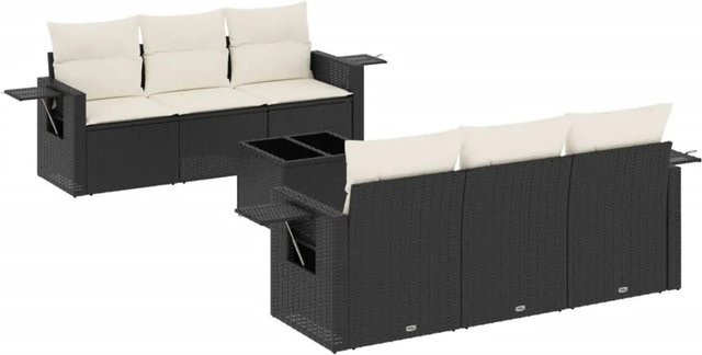 vidaXL 7-teilige Garten-Sofagarnitur aus schwarzem PE-Rattan mit Kissen und Tisch - Bild 1