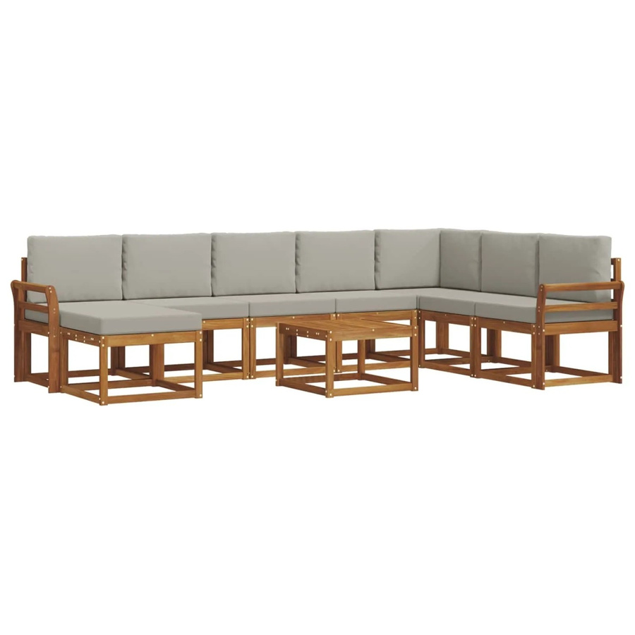 vidaXL Outdoor-Sofagarnitur 9-teilig L-Form aus Akazienholz mit Kissen in Natur und Hellgrau - Bild 2