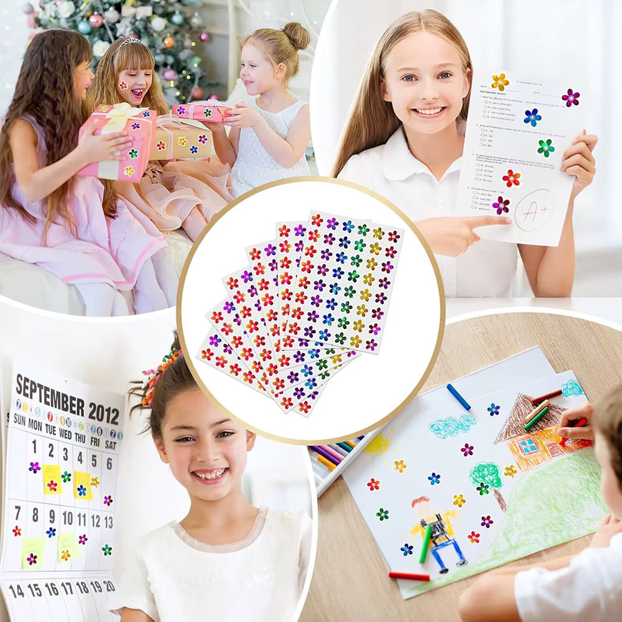 Holografische Belohnungsaufkleber in Multicolour mit Sternen, Blumen und Herzen für Kinder und Schüler, 480 bis 1620 Stück selbstklebende Sticker aus Papier - Bild 4