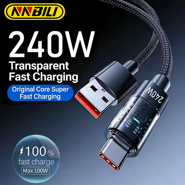 NNBILI USB-A auf Typ-C Ladekabel 240W aus Nylon in Schwarz - Bild 1