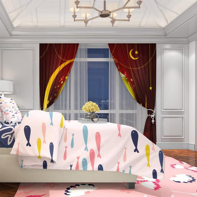 2er-Set Islamische Vorhänge mit Mond- und Sternen-Print für Wohnzimmer und Schlafzimmer, Grau, B: 76 cm, H: 165 cm - Bild 1
