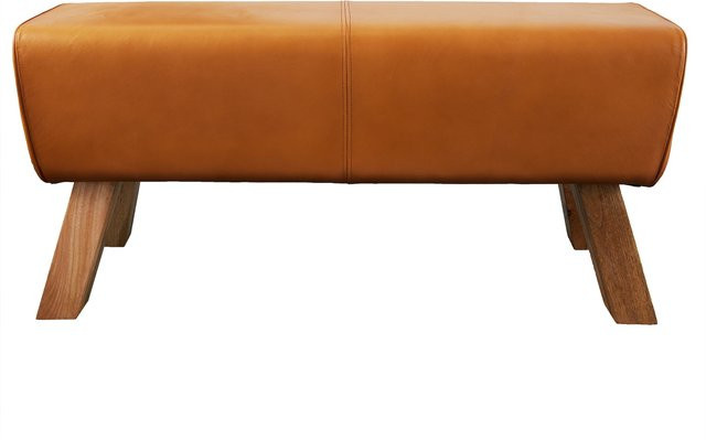 riess-ambiente Sitzbank TURNBOCK aus Mangoholz und Echtleder in Cognac Braun, Retro Sitzhocker Breite: 100 cm - Bild 1