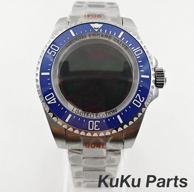 HUANXIAO Armbanduhr Edelstahl, Silber, Blaue Keramik-Lünette, 44 mm - Bild 1