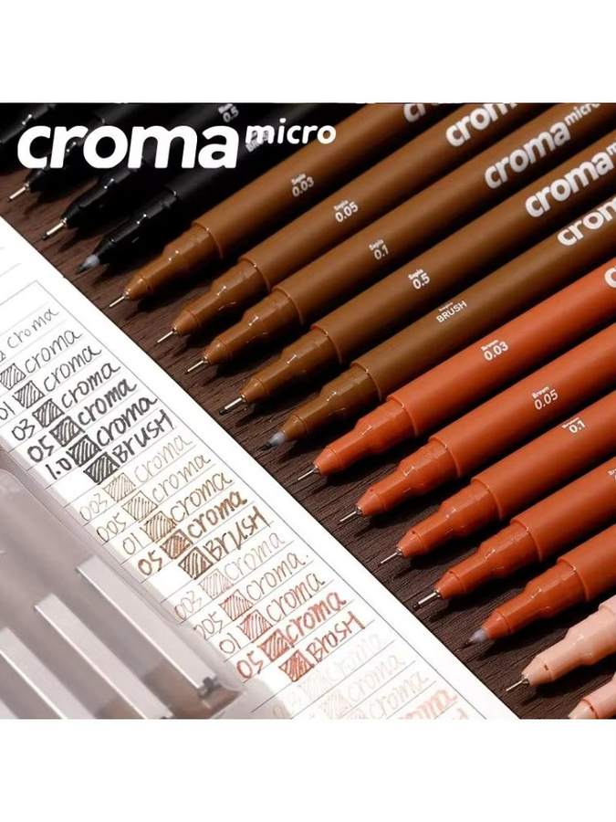 Croma Micro Fineliner Art Kalligraphie-Stifte Set mit weicher Nadelspitze für Künstler zum Zeichnen und Skizzieren in Schwarz, Braun und Multicolour - Bild 3