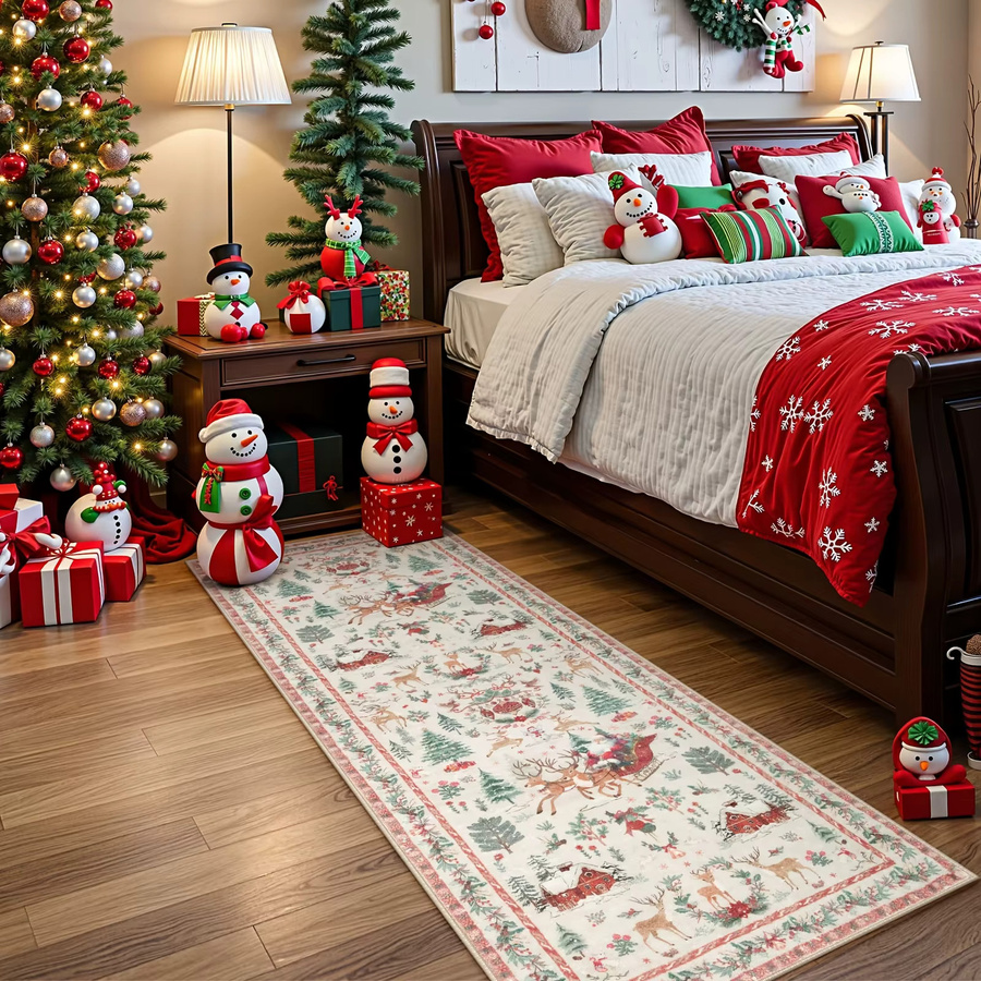 VIKAMA Weihnachtslaufmatte, rot/mehrfarbig, rutschfest und maschinenwaschbar, ideal für Flur und Küche, B/T: 120 x 60 cm - Bild 4