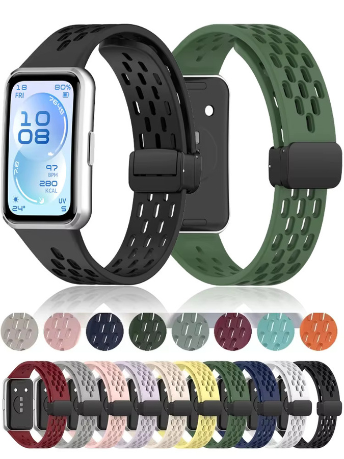 Huawei Uhrenarmband Silikon, Magnetische Metallschnalle, Schwarz - Bild 4