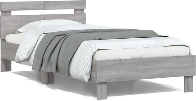 vidaXL Bettgestell mit Kopfteil, LED-Leuchten und USB-Ladeport, Grau Sonoma Eiche, B/T/H: 100 x 200 cm - Bild 1