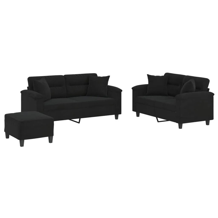vidaXL 3-teilige Sofagarnitur aus Mikrofasergewebe mit Kissen in Schwarz - Bild 2