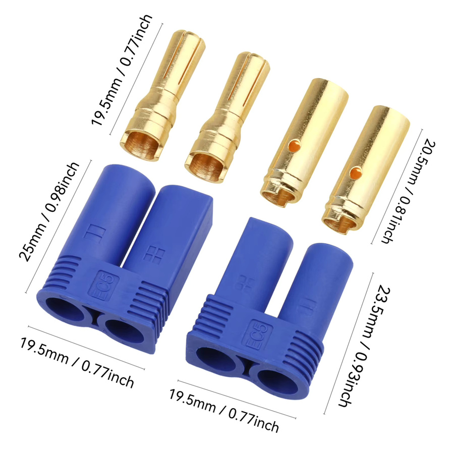 HobbyPark RC EC5 5,0 mm Bananenstecker Set mit männlichen und weiblichen Steckverbindern für LiPo-Akku, ESC und Elektromotoren, 10 Paare - Bild 2